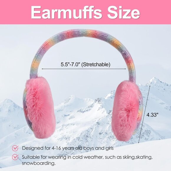 ⚡Kid Rainbow Blue Knitted Rainbow Winter Outdoor Plush Adjustable Warm Ear Muffs - Picture 6 of 9